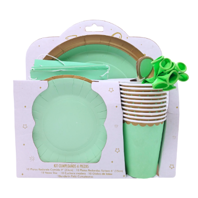 Compra Kit Cumpleaños *6 Piezas Verde Pastel en Partymax. Bogotá. Imagen #1.