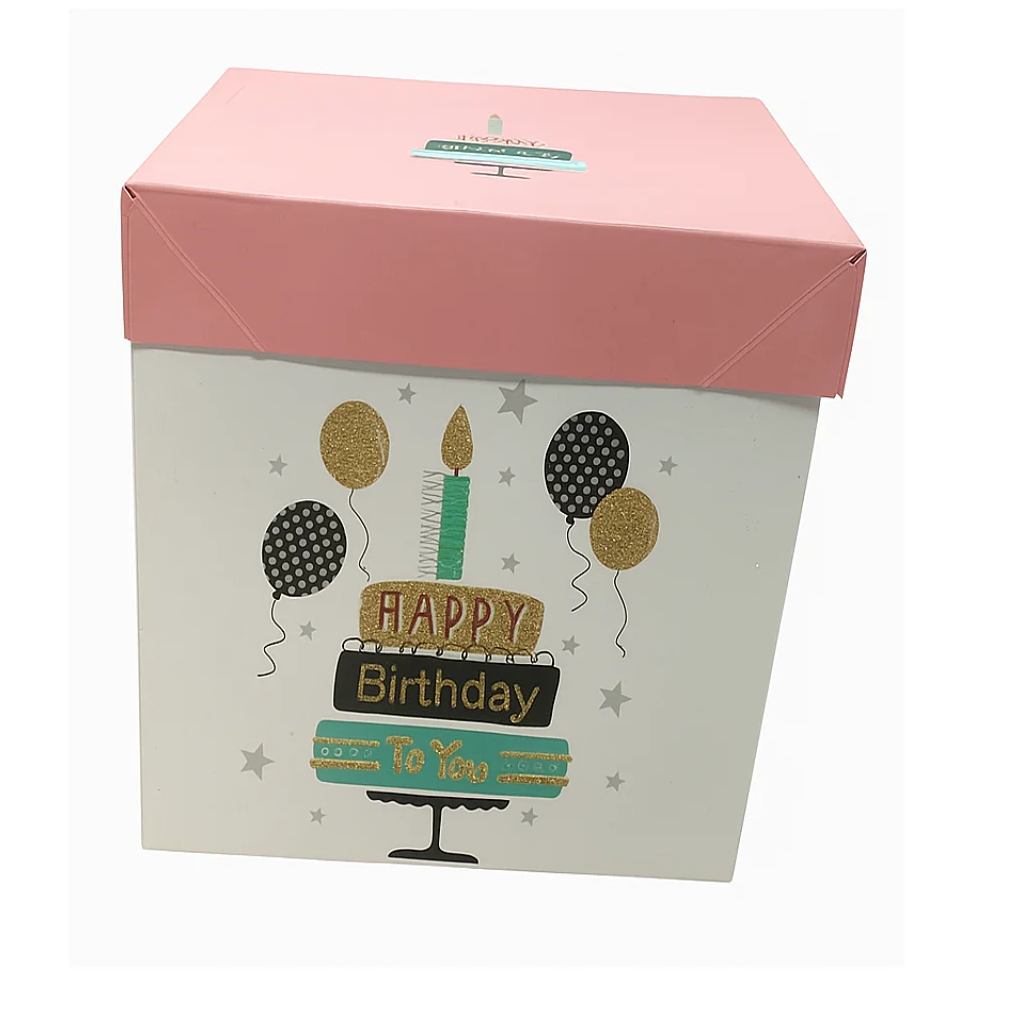 Compra Caja Grande Happy Birthday Blanco/Rosado en Partymax. Bogotá. Imagen #1.