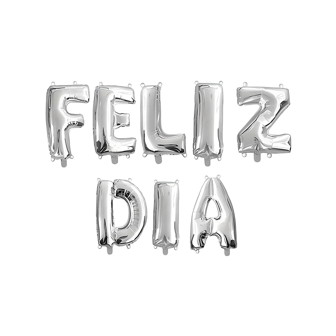 Compra Letrero Feliz Dia Metalizado Plateado en Partymax. Bogotá. Imagen #1.
