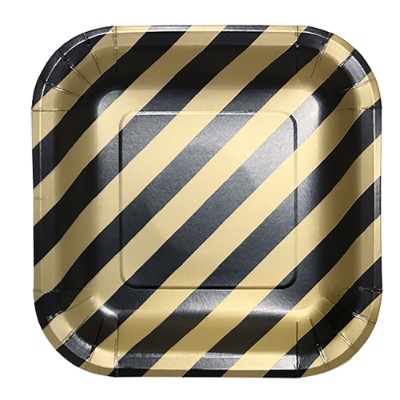 Compra Plato Cuadrado 6" Rayas Dorado/Negro *10 Unidades en Partymax. Bogotá. Imagen #1.