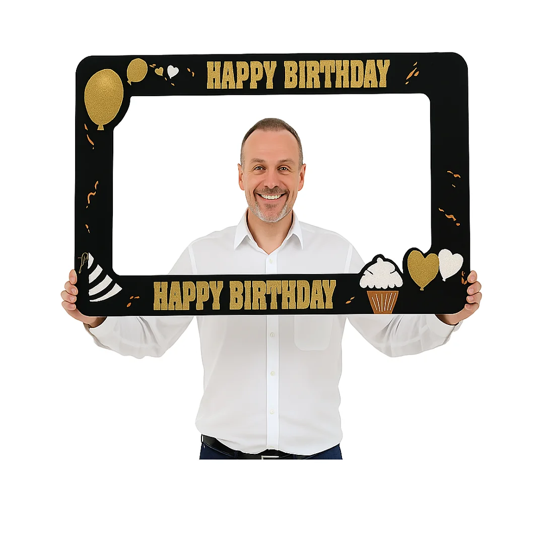 Compra Marco Selfie Happy Birthday Negro Horizontal en Partymax. Bogotá. Imagen #2.