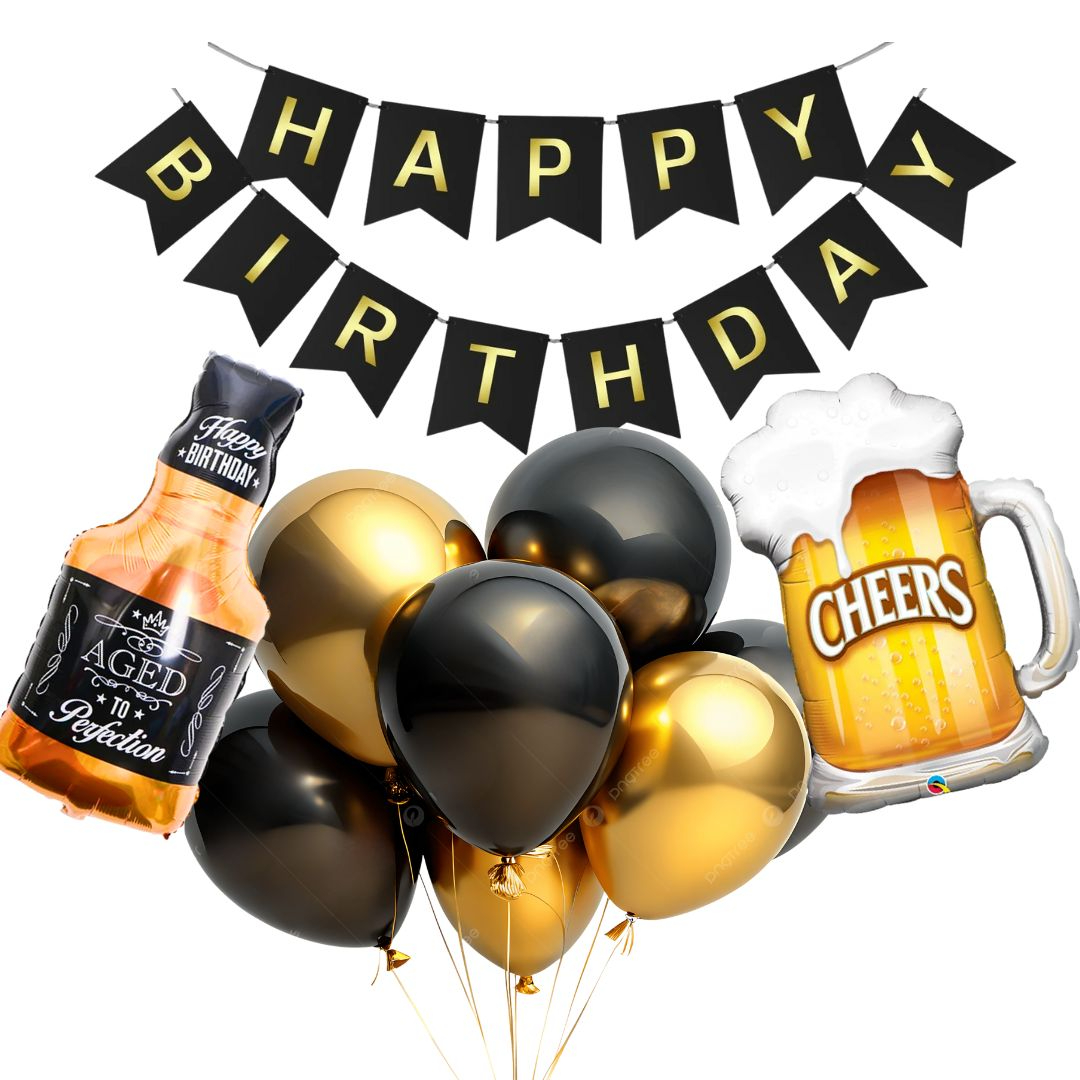 Compra Kit de Globos Happy Birthday Dorado-Negro en Partymax. Bogotá. Imagen #1.