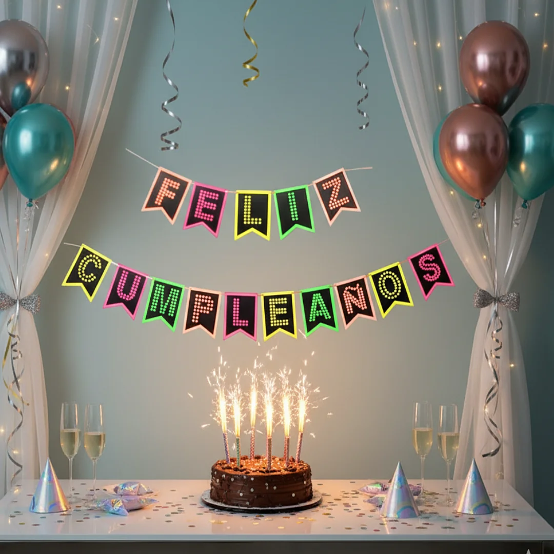 Compra Guirnalda Feliz Cumpleaños Neon *1.80Metros en Partymax. Bogotá. Imagen #2.