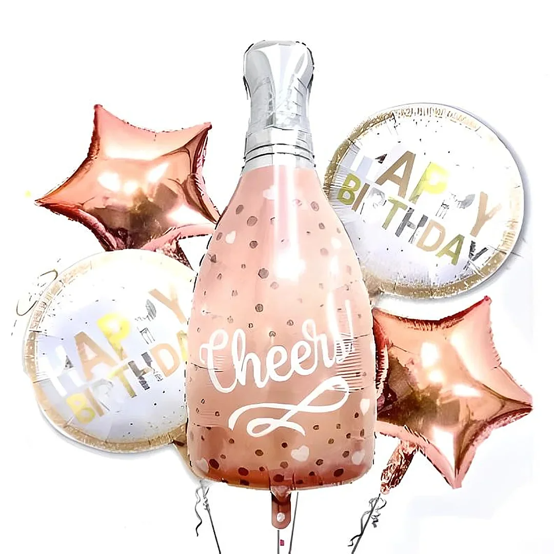 Compra Bouquet Happy Birthday Champaña Oro Rosa *5 Piezas en Partymax. Bogotá. Imagen #1.