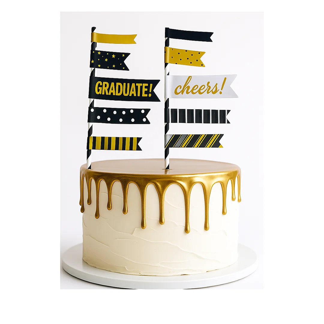 Compra Topper Banderitas Grado Negro/Blanco/Dorado en Partymax. Bogotá. Imagen #1.
