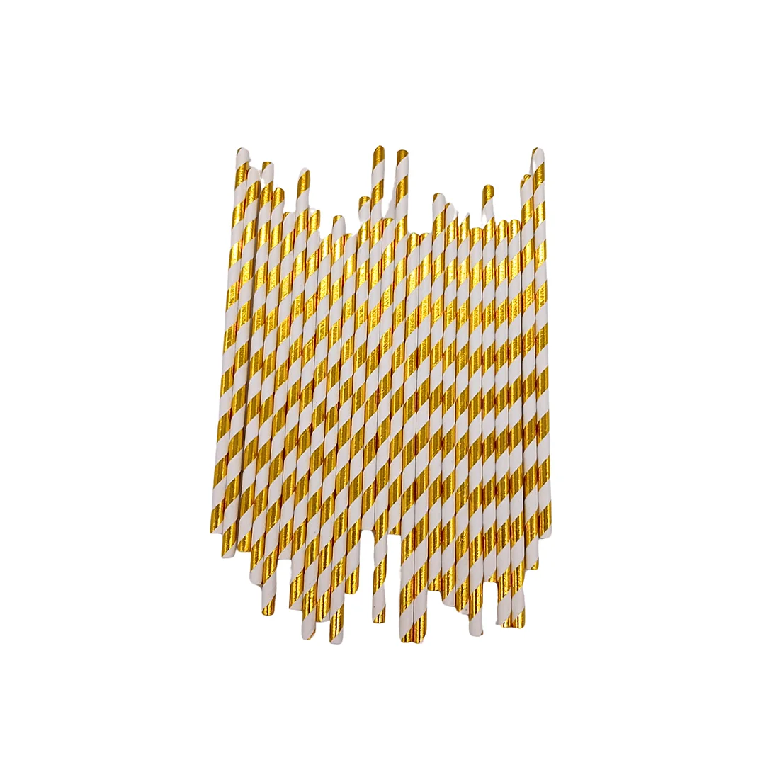 Compra Pitillo de Papel Rayas Metalizadas Dorado * 25 Unidades en Partymax. Bogotá. Imagen #1.