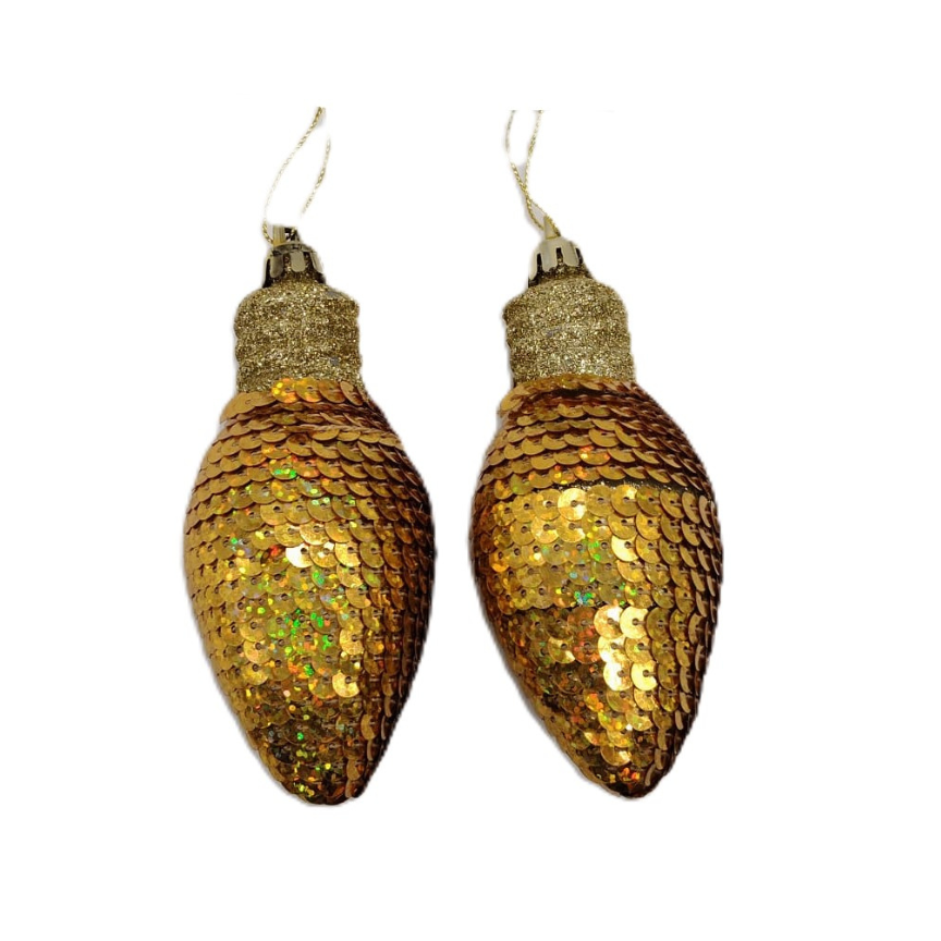 Compra Adorno Navideño Bombillo Con Lentejuelas Dorado 2 Piezas en Partymax. Bogotá. Imagen #1.