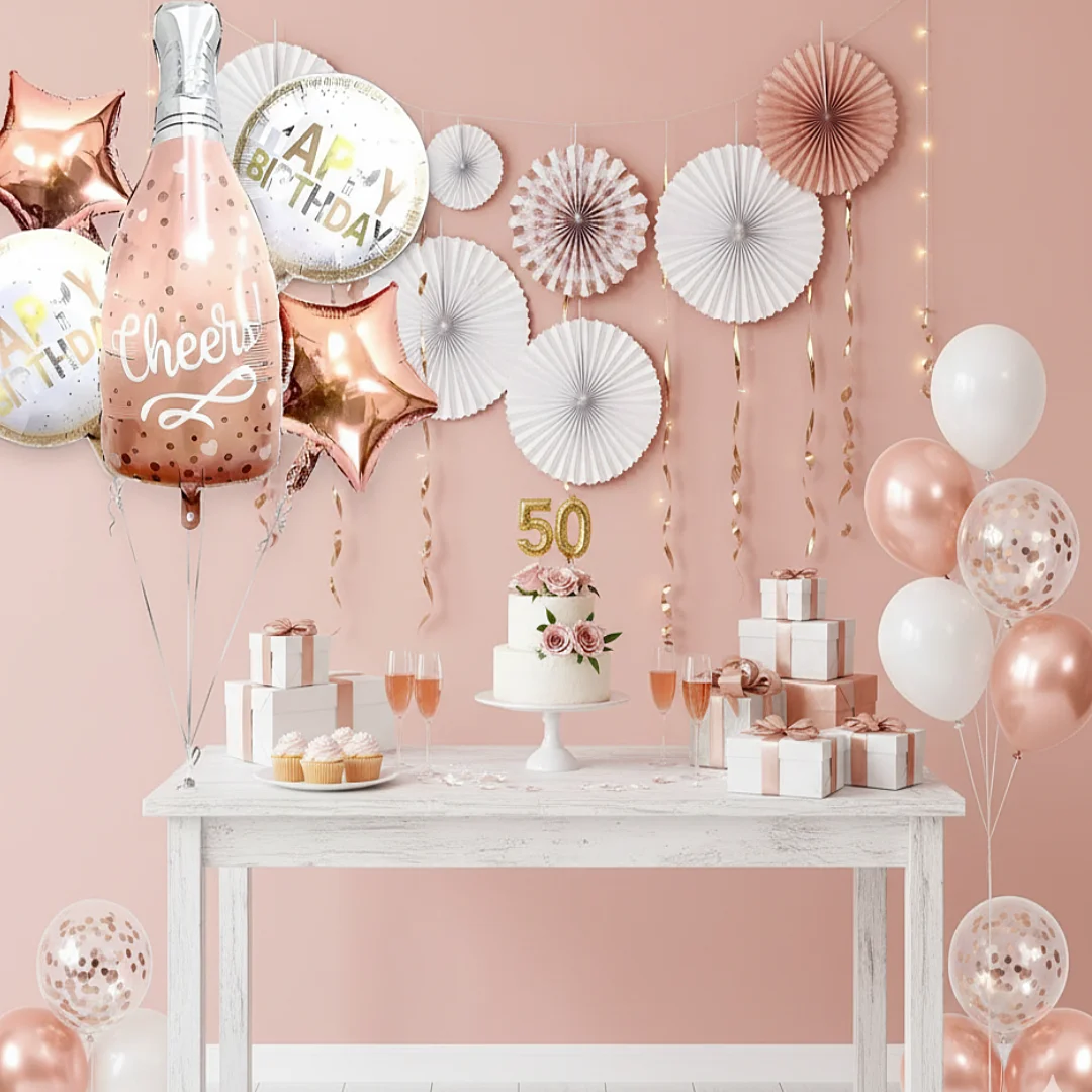 Compra Bouquet Happy Birthday Champaña Oro Rosa *5 Piezas en Partymax. Bogotá. Imagen #2.