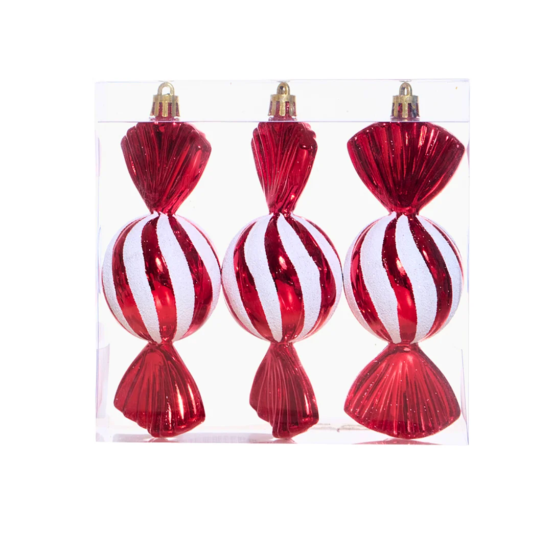 Compra Juego de Ornamentos Esferas-Caramelo Rojo-Blanco *3 Unidades en Partymax. Bogotá. Imagen #1.