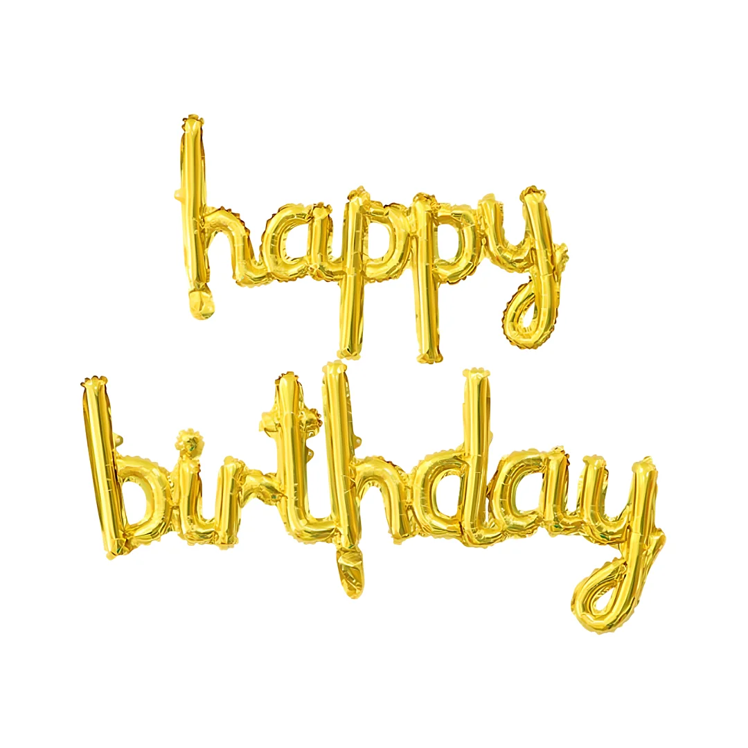 Compra Globo Letrero Happy Birthday Cursiva Dorado en Partymax. Bogotá. Imagen #1.