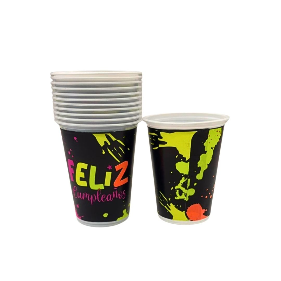 Compra Vaso 9 Onzas Neon Feliz Cumpleaños *12 Unidades en Partymax. Bogotá. Imagen #1.
