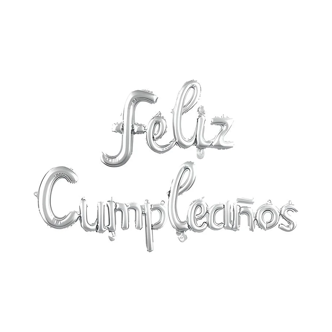 Compra Globo Letrero Feliz Cumpleaños Metalizado Cursiva Plateado en Partymax. Bogotá. Imagen #1.