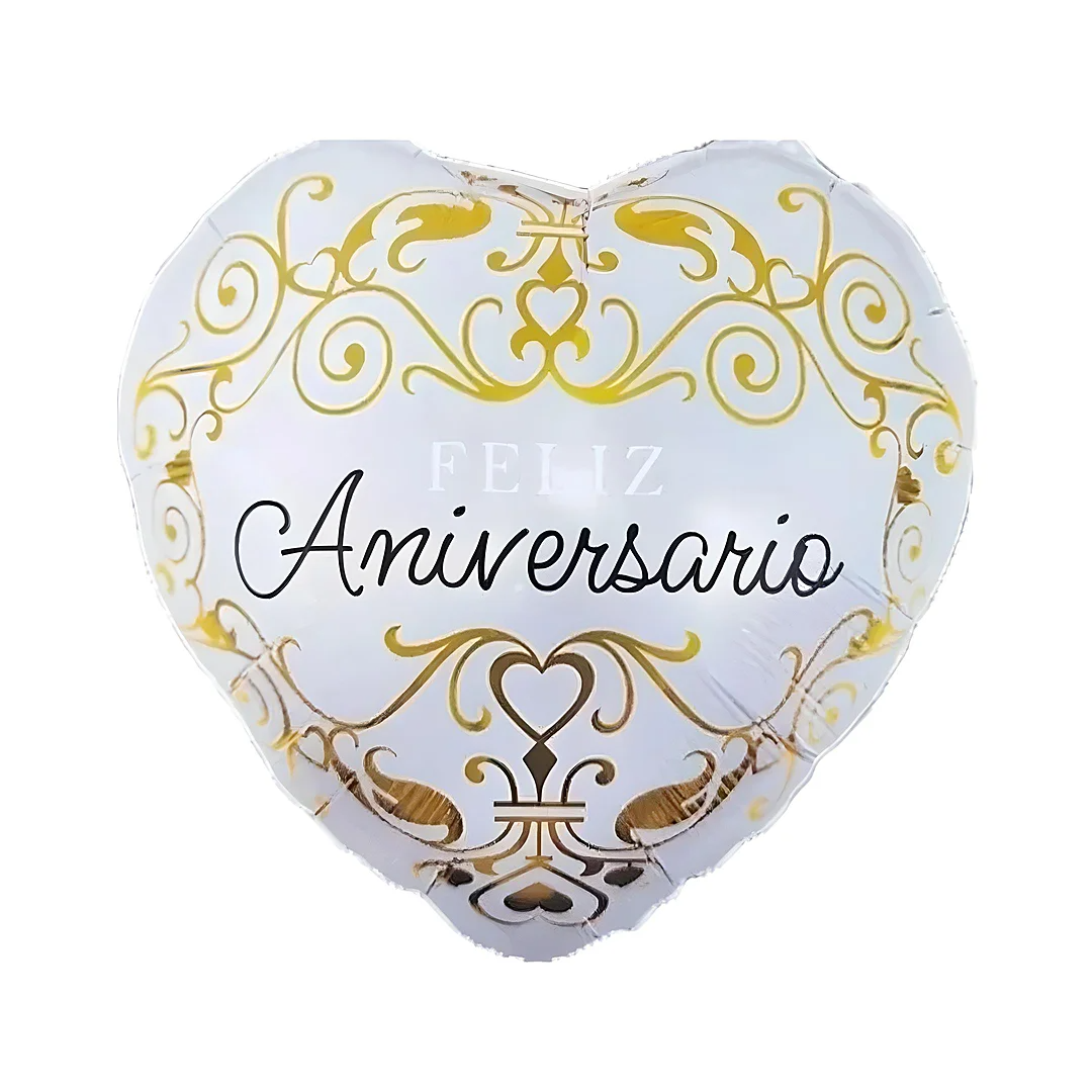 Compra Globo Met Corazon Feliz Aniversario Blanco/Dorado en Partymax. Bogotá. Imagen #1.