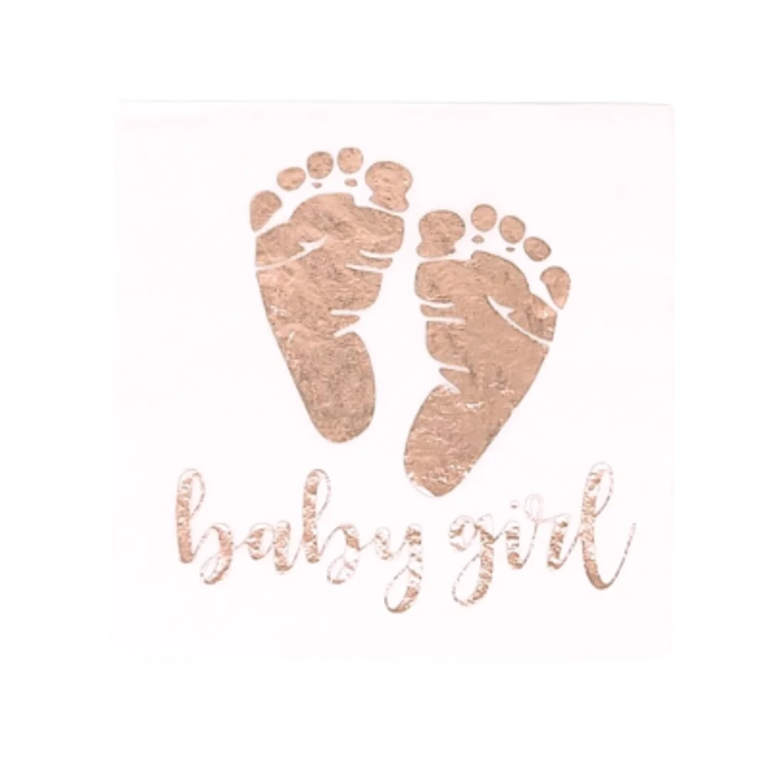 Compra Servilletas Baby Girl Huella Oro Rosa *20 Unidades en Partymax. Bogotá. Imagen #1.
