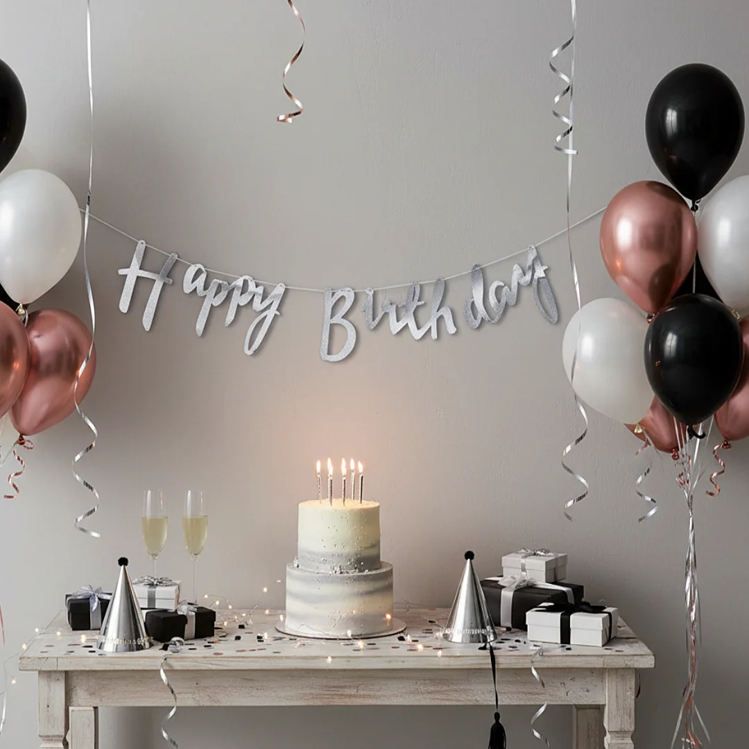 Compra Guirnalda Happy Birthday Cursiva Plateada en Partymax. Bogotá. Imagen #2.