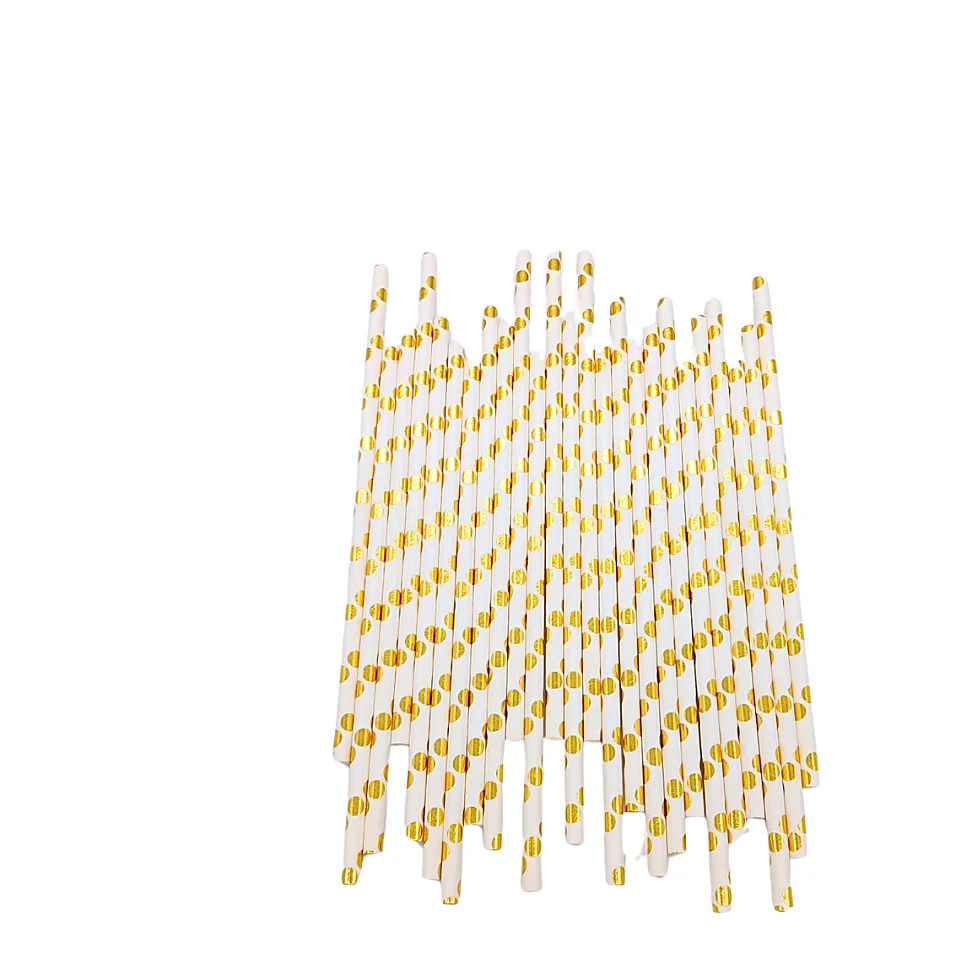 Compra Pitillo Polka Blanco Puntos Dorados Metalizado * 25 Unidades en Partymax. Bogotá. Imagen #1.