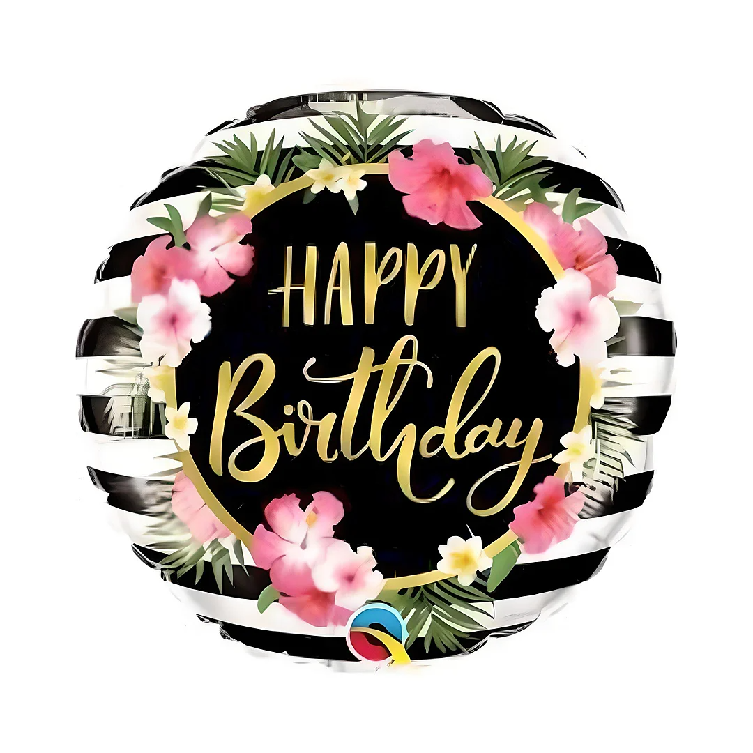 Compra Globo Metalizado Happy Birthday Rayas Y Flores en Partymax. Bogotá. Imagen #1.