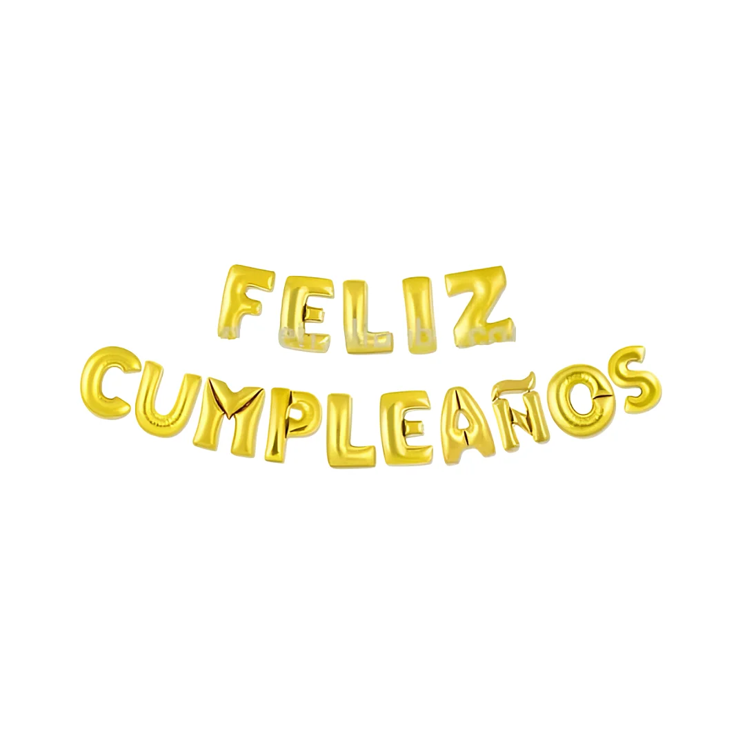 Compra Globo Letrero Feliz Cumpleaños Metalizado Dorado en Partymax. Bogotá. Imagen #1.