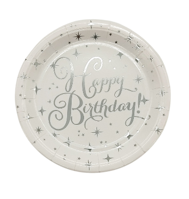 Compra aquí Plato Redondo 7" Happy Birthday Destellos Plateados *10 Unidades #1