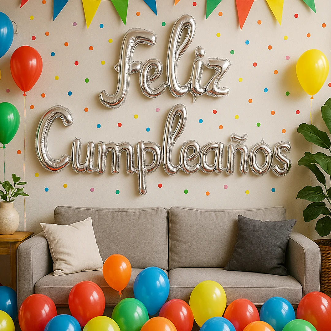 Compra Globo Letrero Feliz Cumpleaños Metalizado Cursiva Plateado en Partymax. Bogotá. Imagen #2.