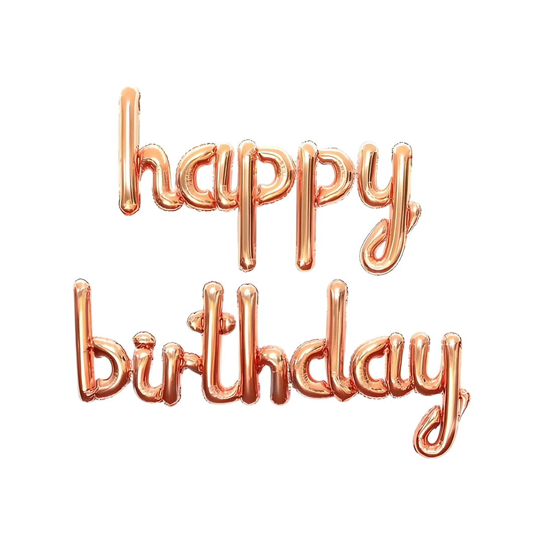 Compra Globo Letrero Happy Birthday Cursiva Oro Rosa en Partymax. Bogotá. Imagen #1.
