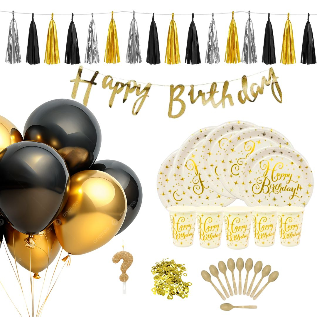 Compra aquí Kit de Cumpleaños Dorado para 10 Personas #1
